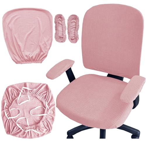 HAPPYDOG 4 Pcs Office Chair Covers Set Stretchable Protective Rotating Computer Chair Seat Covers with Armrest Covers (Pink) - color: Pink