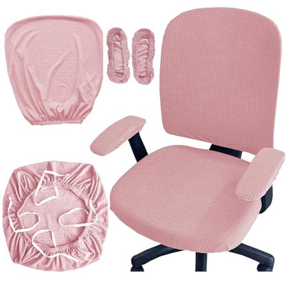 HAPPYDOG 4 Pcs Office Chair Covers Set Stretchable Protective Rotating Computer Chair Seat Covers with Armrest Covers (Pink) - color: Pink