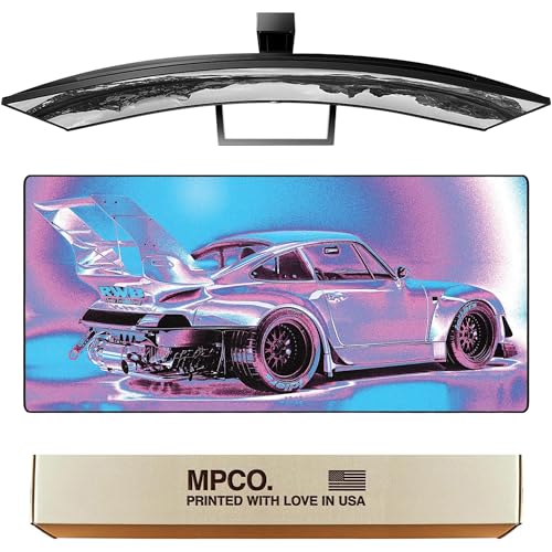 MPCO. Original Large Gaming Desk Mat – 36" x 17" Duraglyde Racing Series Vaporwave Porsche Full Desk Mouse Pad for Smooth Precision – Non-Slip, Washable Extra-Large PC Mouse Pad for Gaming Sessions - color: DuraGlyde Vaporwave Porsche