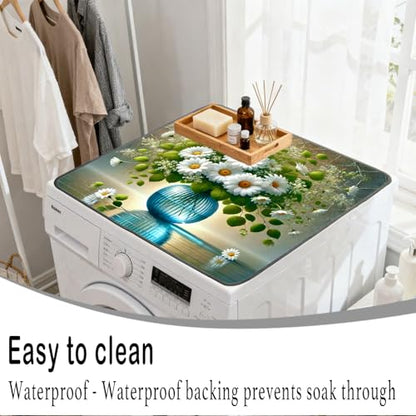 Nuxovilar Daisy Bouquet Dryer Cover for the Top, Non-slip Washer & Dryer Protector, 23.62"x19.68" Dust-proof Washing Machine Mat, Diatom Mud Polyester Top Pad for Laundry Room - color: YYE00283-B
