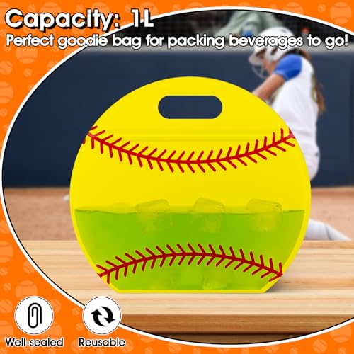 AKAIXI 24pcs 3.5Mil Thickened Softball Goodie Bags Reusable Sealed Bags | with Handle Stand-up Softball Goodie Bags for Coach Team Softball Mom, Party Favor Birthday Gifts Candy Bags Supplies - color: Softball