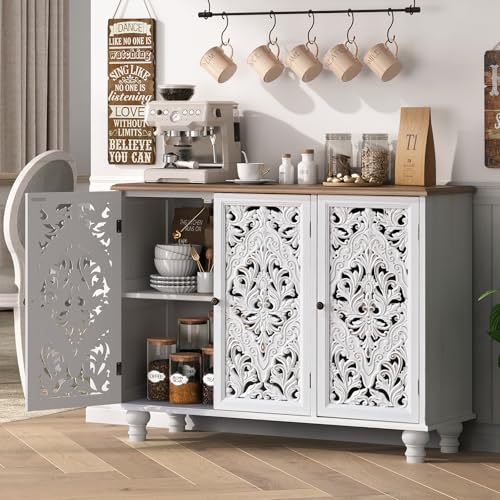 Jiansu furni Sideboard Buffet Cabinet with Storage,Accent Cabinet with 3 Doors & Adjustable Shelves for Kitchen, Living Room,Hallway,Bedroon(White) - color: White_3 Doors