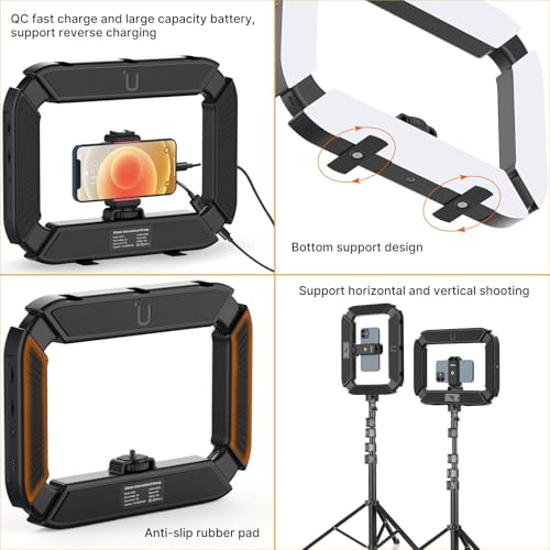 ULANZI Smartphone Video Rig with Light, Handheld Cell Phone Stabilizer with Ring Light 8500k Selfie Light for Filmmaking Live Steam Tiktok YouTube Video Recording, 8000mAh Build-in Battery - size: U200 Light