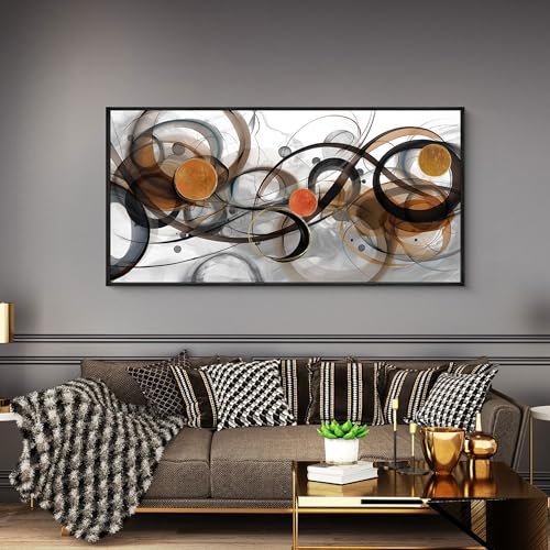 XLSJERST Abstract Wall Art - Framed Black White Canvas Home Art Decor for Living Room Office Canvas Pintings Modern Minimalist Frame Wall Art 24x48 Inches - color: Black and grey brown, size: 24x48 inches