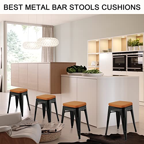 BUYUE Enhanced Anti-Slip Magnetic Bar Stool Cushion 1 Piece, Luxury PU Leather Waterproof Small Seat Cushion for Café Bistro Stackable Metal Stool (Square, Orange, 1) - color: Orange, style: Square-1 Pcs