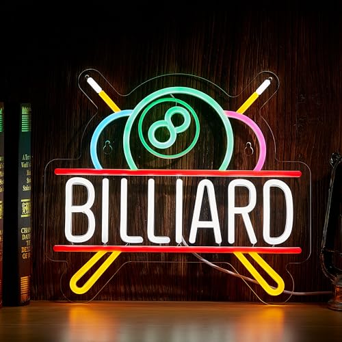 Billiards Neon Sign for Wall Decor Pool Room LED Light for Pub Bar Billiard Game Room USB Powered Dimmable - color: White + Red