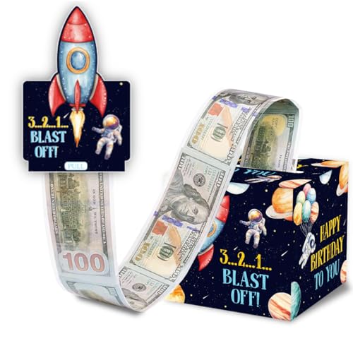 ChillHui Outer Space Birthday Money Gift Boxes for Cash, Astronaut Birthday Money Pull Box for Boys Girls - color: Black Astronaut