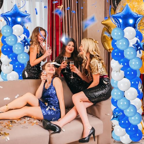 Gejoy 110 Pcs Blue White Balloons Column Stand Kit Adjustable Tower Stand from 1.4 to 6.6 ft with Bases for Back to School Wedding Birthday Baby Shower Party - color: Blue White