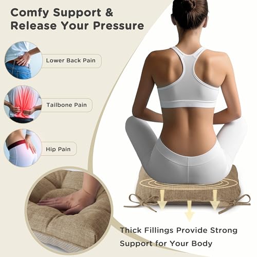 AddGrace Chair Cushions for Dining Chairs Set of 1 Kitchen Seat Cushions with Ties and Non Slip Backing Tufted Indoor Seat Pad for Kitchen Dining Room 18" x 17" x 3" Light Brown - color: Light Brown