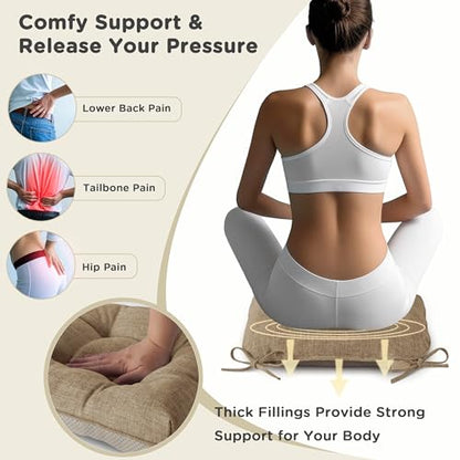 AddGrace Chair Cushions for Dining Chairs Set of 1 Kitchen Seat Cushions with Ties and Non Slip Backing Tufted Indoor Seat Pad for Kitchen Dining Room 18" x 17" x 3" Light Brown - color: Light Brown