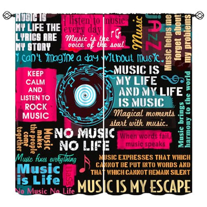 Music Notes Curtain, Jazz Rock Music Hip Hop Graffiti Window Curtains Drapes for Kids Boys Girls Teens Bedroom Living Room Bathroom 42" W X 45" L(No Blackout) - color: Musical-8, size: 20.5"W x 45"L (Pack of 2)