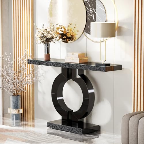 Tribesigns 43” Modern Console Table with O-Shaped Base, Entryway Sofa Table with Mirror Finish for Living Room, Hallway, Entrance (Black) - color: Black