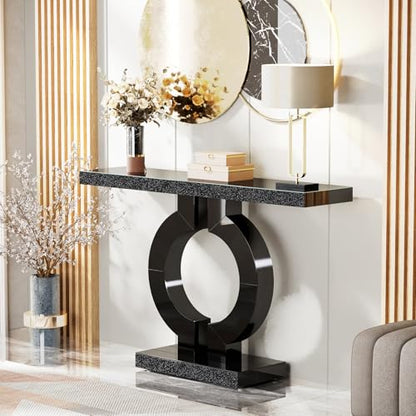 Tribesigns 43” Modern Console Table with O-Shaped Base, Entryway Sofa Table with Mirror Finish for Living Room, Hallway, Entrance (Black) - color: Black