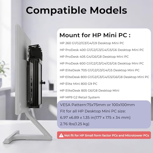 Mini PC Mount for HP with Desk Clamp Micro PC VESA Wall Under Desk Mount and C-Clamp Desktop Mount for HP EliteDesk 800 805 705, Pro Mini 400 260, ProDesk 600 400 405 Mini PC Wall Mount