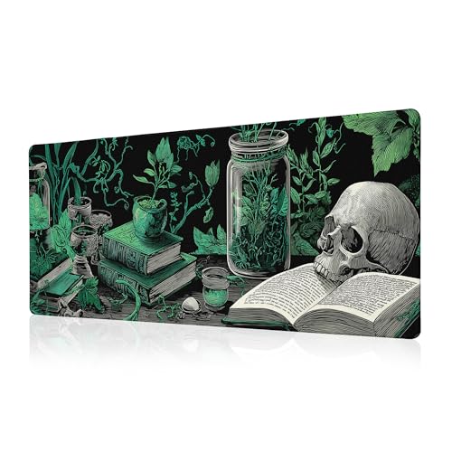 Dark Academia Gaming Mouse Pad Abstract Black Mouse Pad 31.5x11.8 Inch Mystical Green Plant Texture Non-Slip Rubber Base Large Mousepad Stitched Edges Keyboard Mouse Mat Desk Pad for Office and Home - color: Dark Academia
