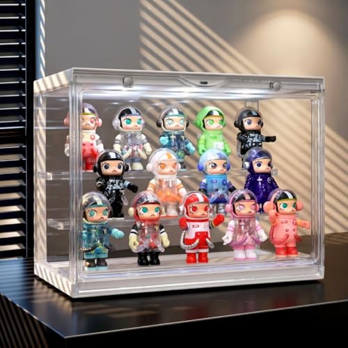 LED Acrylic Display Case for Collectibles, Cordless Power Stacking Showcase with 3-Tier Steps - Clear Dustproof Protector Box with Magnetic Door for Action Figures, Popmart, Funko pop - size: 1PACK