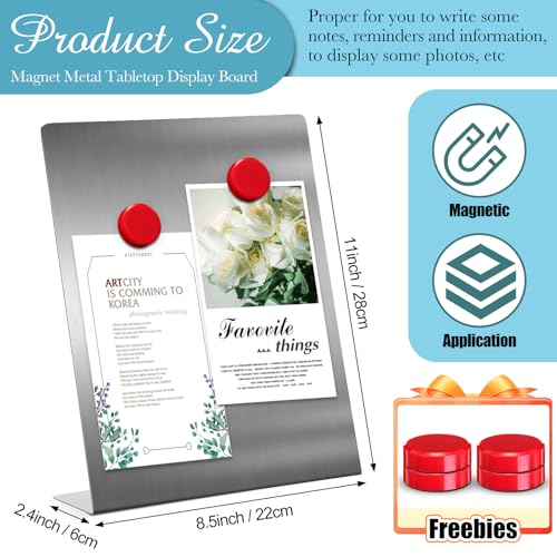 Fainne 2 Pcs Magnetic Board Stand Metal Magnet Bulletin Board Magnet Display with Easel for Tabletop for Back to School Memo Menu Table Office Kitchen Supplies (Silver,11 x 8.5 Inches) - color: Silver, size: 11 x 8.5 Inches