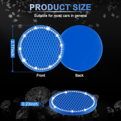 JUSTTOP Car Cup Holder Coaster, 2 Pack Universal Auto Anti Slip Cup Holder Insert Coaster, Bling Crystal Rhinestone Car Interior Accessories-Deep Blue - color: 2pcs-deep Blue, size: Bling coaster(2 pack)