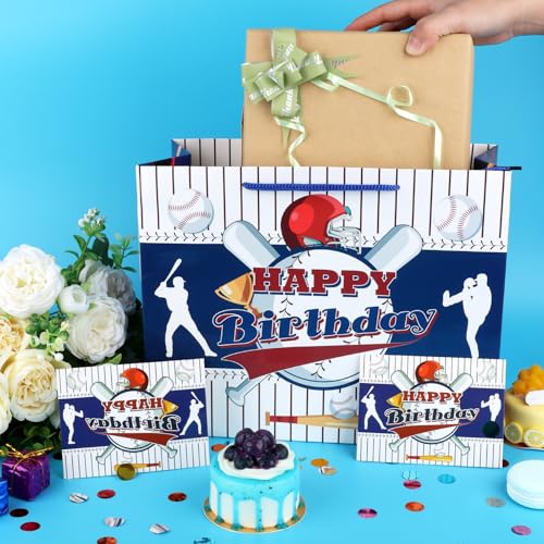 Hooqict Baseball Gift Bag Baseball Birthday Party Gift Wrapping Bag with Tissue Paper and Greeting Card for Boys Men Sport Birthday Party Supplies Goodie Treat Baseball Birthday Gift Bag - color: Baseball