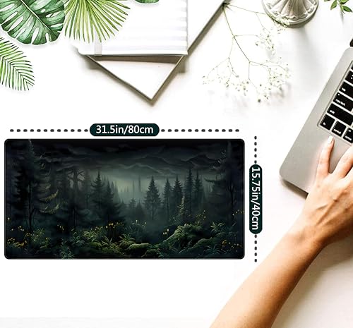 Cute Dark Gloomy Forest Desk Mat, Gothic XXL Large Extended Gaming Mouse Pad Mat, Non-Slip Rubber Base Mousepad Computer Keyboard and Mouse Mat, Desk Pad with Stitched Edges, 31.5x15.75 in - color: Dark Gloomy Forest