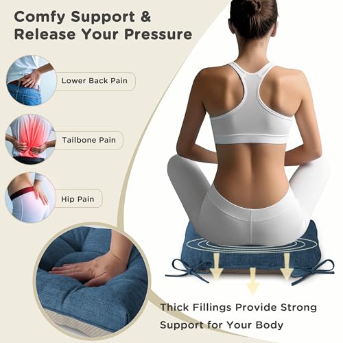 AddGrace Chair Cushions for Dining Chairs Set of 1 Kitchen Seat Cushions with Ties and Non Slip Backing Tufted Indoor Seat Pad for Kitchen Dining Room 18" x 17" x 3" Navy - color: Navy
