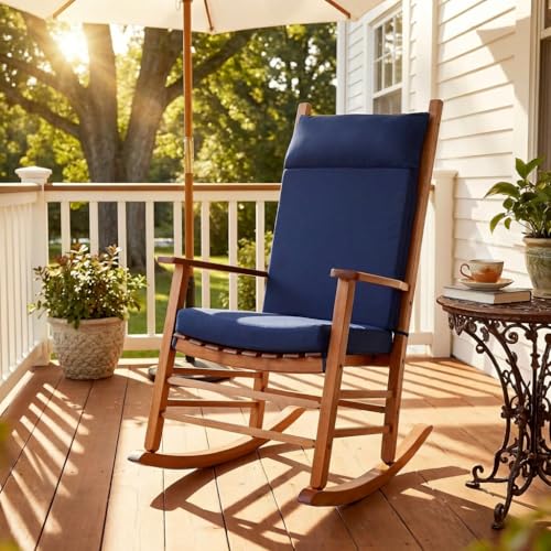 Waterproof Rocking Chair Cushions Outdoor & Indoor, Wooden Rocking Chair Pads, Non-Slip Large Glider Rocker Replacement Cushions with Pillow & Ties,Seat & Back Cushion for Rocker Blue - color: Blue