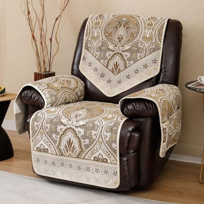 Recliner Chair Covers Non Slip Waterproof Large Recliner Covers for Leather Recliner,Electric Reclining Chair Covers for Living Room Dog Sofa Recliner Cover (FLKF-Beige) - color: Flkf-beige