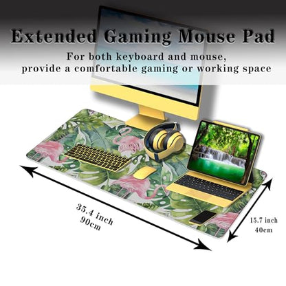Gaming Mouse Pad Game Mat Pc Mouse Pads Large Desk Pads Computer Desk Pad Waterproof Non-Slip Rubber Base 35.4" X 15.7" for Game Office, Watercolor Tropical Palm Tree with Flamingo - color: Watercolor Tropical Palm Tree With Flamingo