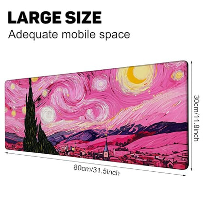 Pink Starry Night Gaming Mouse Pad with Stitched Edges Non-Slip Rubber Base Mouse Pad for Office,Computer,Keyboard,Laptop and Home Desk,31.5 x 11.8 Inch - color: Pink Starry Night, size: 11.8*31.5inch