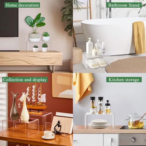 RattanView 2 Pcs 12 Inch, 14 Inch Large Acrylic Risers Display Stands 5 mm Thick Acrylic Shelf Riser Showcase for Collectibles Jewelry Cupcakes Food Figures Perfume Cabinet (Clear) - color: Clear, size: 12 Inch, 14 Inch, 5 mm