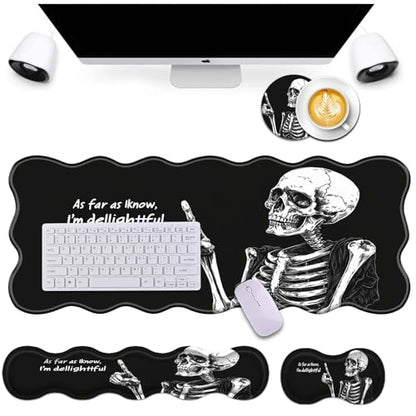 Bxgolkgd Desk Mat Set,Mouse Pad with Keyboard Wrist Rest & Mouse Wrist Rest,Wave-Shaped Design,Non-Slip Rubber Base,Ergonomic Desk Mat for Home,Office,Gaming,Skull Skeleton Black Background - color: Skull Skeleton Black Background