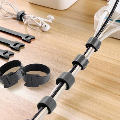 TENOC Reusable Cable Ties Hook Loop Cords Management Adjustable Cable Organizer Wire Straps, Black, 120 Pcs 8-Inch