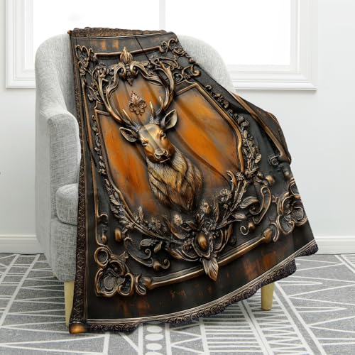 Jekeno Retro Deer Blanket Gifts for Women Men Teens Kids Girls Boys Dad Mom Wife Husband Friends Birthday Christmas Halloween Easter Decor Home Bedroom Living Room Throw Blanket 60"x80" - color: Brown Orange Yellow, size: 60"x80"