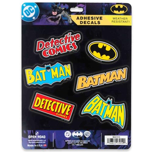 DC Comics Batman Logos Adhesive Vinyl Decals - Nostalgic Set of Batman Stickers for Car, Water Bottle or Laptop, 1 Pack (6 Count) - color: Black/Red