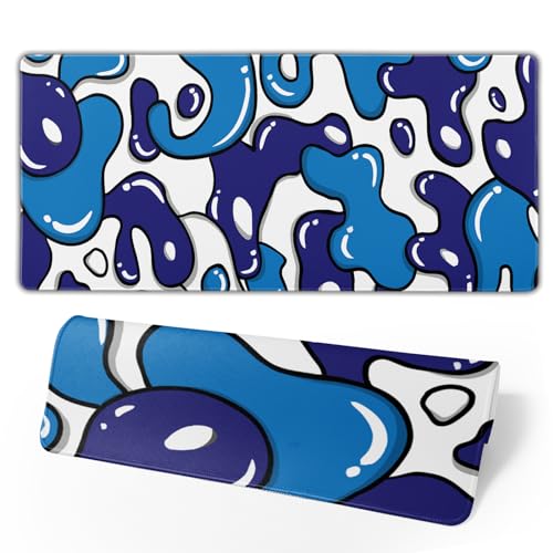 Navy Blue White Mouse Pad Extended Large 35.4x15.7in Japanese Geometric Desk Mat Anime Cool Large Mousepad XL Non-Slip Rubber Base Stitched Edge Gaming Mousepad PC Computer Desk Pad for Work Desktop - color: Japanese Geometric-Navy Blue White, size: 35.4x