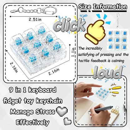 Keyboard Fidget Toy, Keyboard Keychain Fidget Toys, 9-in-1 Clicker Fidget Toy, Stress Relief Desk Decompression Button, Anxiety Relief Valentine's Day Gifts (Clear) - color: Clear
