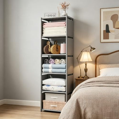 RIIPOO Book Shelf, 5-Cube Storage Organizer, Metal & Fabric Bookcase for Small Spaces, Bedroom, Living Room - style: 5-Cube