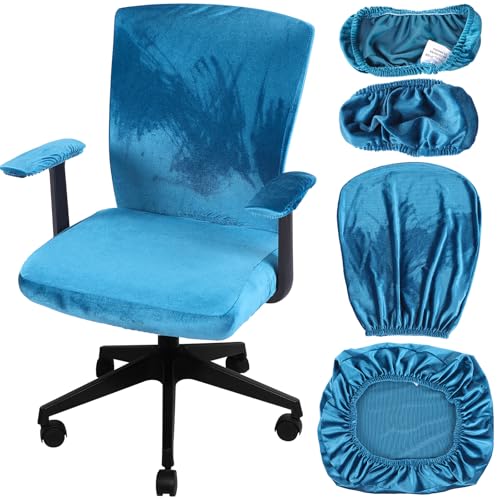 Tallew 4 Pcs Office Chair Covers Set Computer Universal Protective Stretchable Chair Seat Covers Desk Armrest Slipcovers Pads Office Cushion Backrest for Rotating(Sapphire) - color: Sapphire