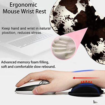 Large Gaming Mouse Pad + Mouse Wrist Rest Pad + Coaster Combination, 31.5 "x 11.8" Durable Non-Slip Extension Table Mat, Suitable for Office and Home, Cow Hide Print - color: Cow Hide Print