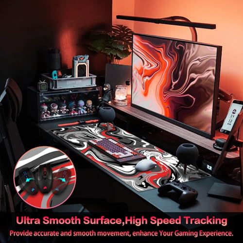 Canjoy Gaming Mouse Pad, Fluid Pattern Mouse Pad 31.5x15.7inch Large Extended Computer Mouse Mat Keyboard Full Desk Mousepad for Gaming, Office, Home - color: Red Black-2, size: 800*400mm