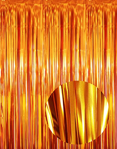 GOER 3.2 ft x 8.2 ft Metallic Tinsel Foil Fringe Curtains Party Photo Backdrop Party Streamers for Birthday,Graduation,New Year Eve Decorations Wedding Decor (Orange,1 Pack) - color: Orange, size: 1 Pack