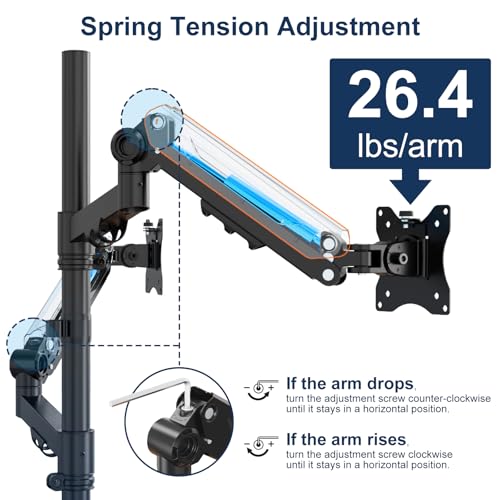Stacked Monitor Mount - Extra Tall Vertical Monitors Stand for 17-40 Inch Screen, Fully Adjustable and Hold 26.4 lbs per Arm, VESA 75/100 mm