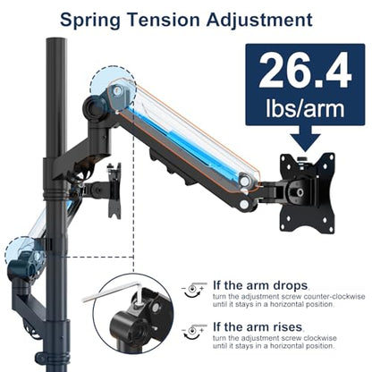 Stacked Monitor Mount - Extra Tall Vertical Monitors Stand for 17-40 Inch Screen, Fully Adjustable and Hold 26.4 lbs per Arm, VESA 75/100 mm