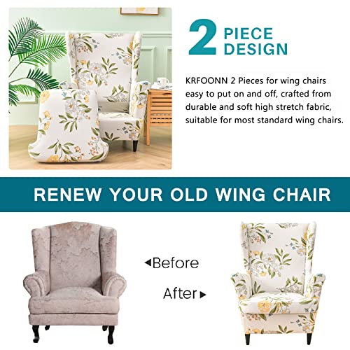 KRFOONN Wingback Chair Covers Slipcovers 2 Piece Stretch Wing Chair Covers Spandex Slipcovers Wingback Sofa Covers Armchair Covers Non-Slip Furniture Protector for Living Room Wingback Chairs, A14 - color: A14