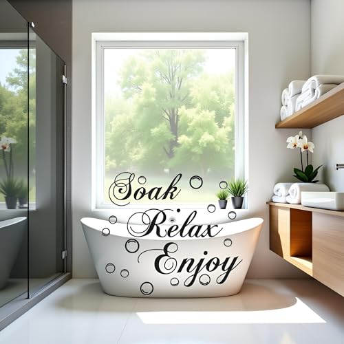 Soak Relax Enjoy Bathroom Wall Decals,Art Quote Stickers for Bathroom, Bedroom and Living Room,Inspirational Home Decor, Murals and Room Decor (17.7x11.4 Inch)