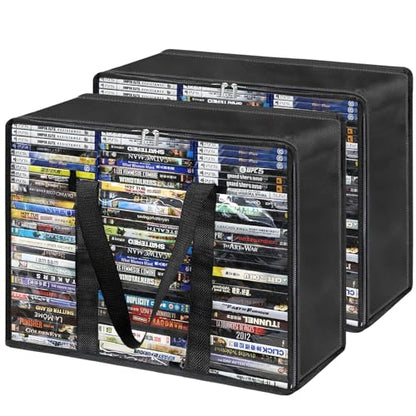 DVD Storage Bags 2 Pack, Updated Bigger Bags Holds 180 DVDs (90 Each), Clear Plastic Organizer with Reinforced Handles for Media, Quilt, Pillow & Clothes Storage - size: 2*Large Bags