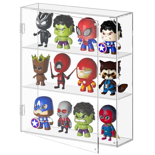 AITEE Acrylic Display Case for Mini Funko Pop Figures, Clear Wall Mounted or Desktop 3 Layer Storage Cabinet Organizer for Mini Figures,Collections,Dustproof Display Case for Toys Rock Stone - size: 3-Layer