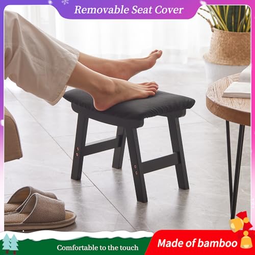 Kitsanery Foot Stool,Ottoman,Bamboo Small Sofa Foot Rest Under Desk,Extra Seating for Living Room, Bedroom and Kitchen (Black Stool Legs - Black Surface) - color: Black Stool Legs - Black Surface