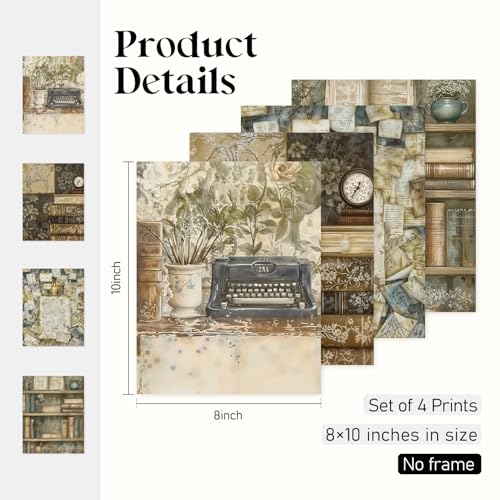Locomiss Retro Nostalgic Book Wall Art Posters, Reading Nook Corner Decor, Vintage Dark Academia Bookish Prints Posters for Farmhouse Library Reading Room Classroom Wall Decor,Set of 4 (8x10 Unframed) - color: book, size: 8x10 Inches