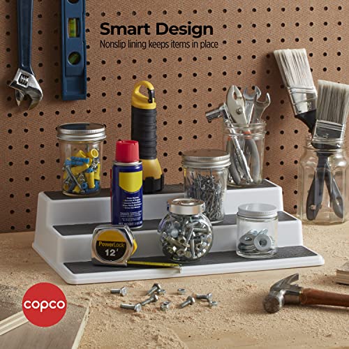 Copco 2555-0188 Non-Skid 3-Tier Spice Pantry Kitchen Cabinet Organizer, 15-Inch, White/Gray (Pack of 2) - color: White/Gray, size: 15-Inch (Pack of 2)